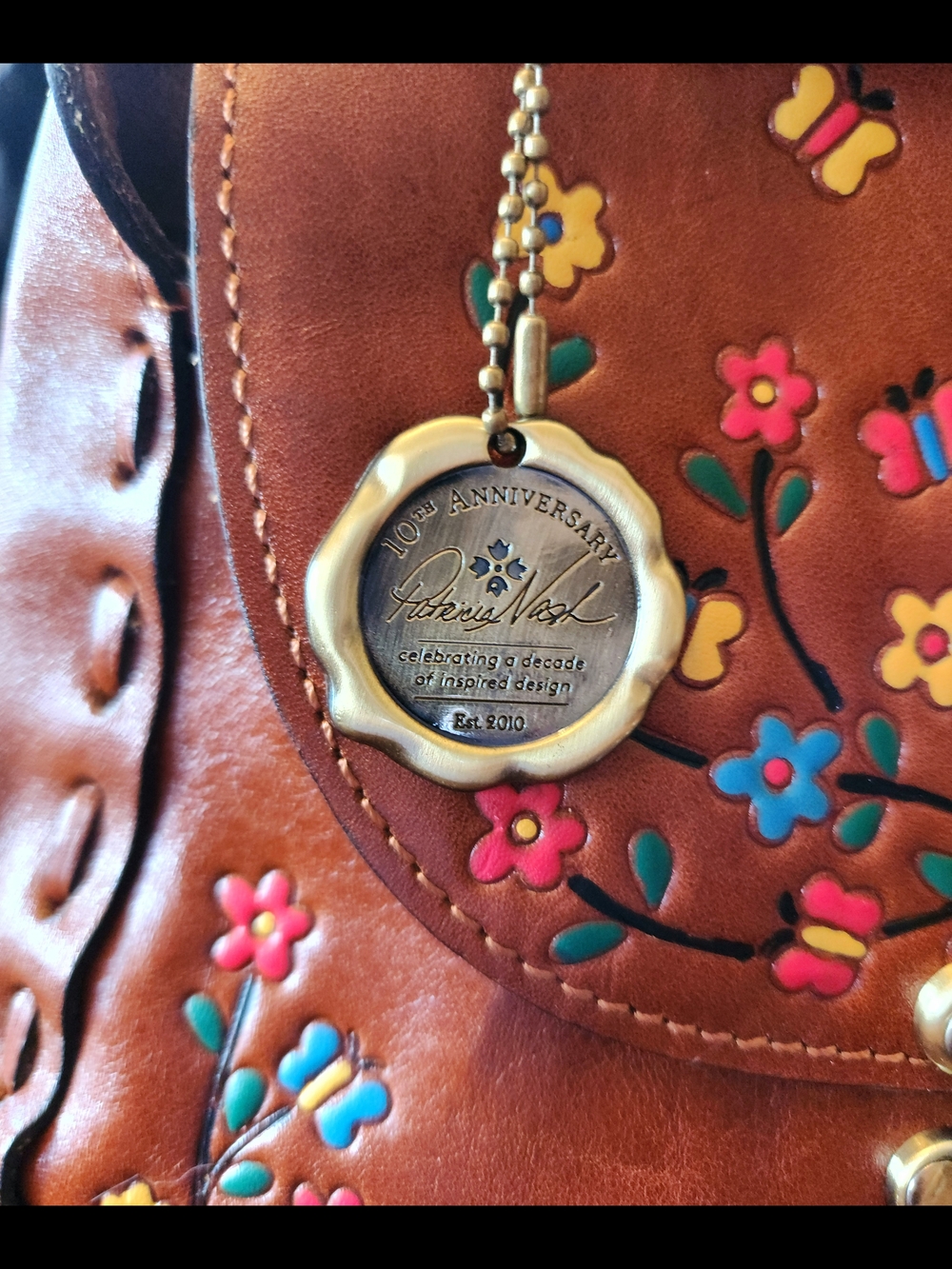 Patricia Nash Brown Floral Embossed Leather Crossbody Bag Anniversary Edition - Picture 3 of 15